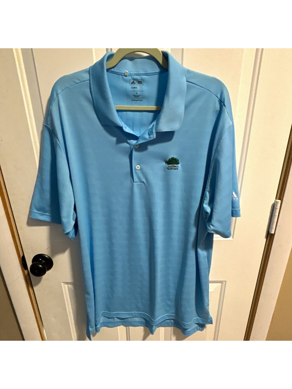 adidas Golf Climalite Men's XL Light Blue Striped Lightweight Polo Logo